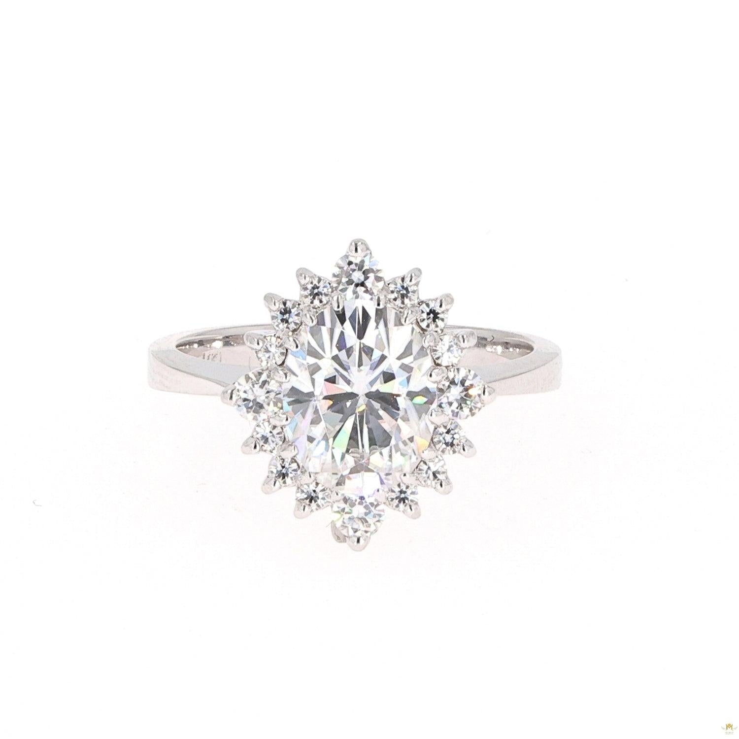 2.42 CTW   Oval Near-Colorless Moissanite Halo Engagement Ring in 14K White Gold