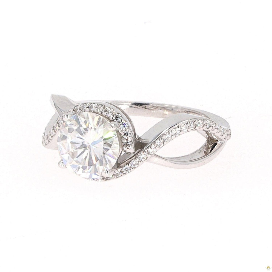 1.75 CTW   Round Near-Colorless Moissanite Twist Solitaire With Accents Engagement Ring in 14K White Gold