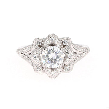 1.70 CTW   Round Near-Colorless Moissanite Flower Solitaire Ring in 14K White Gold