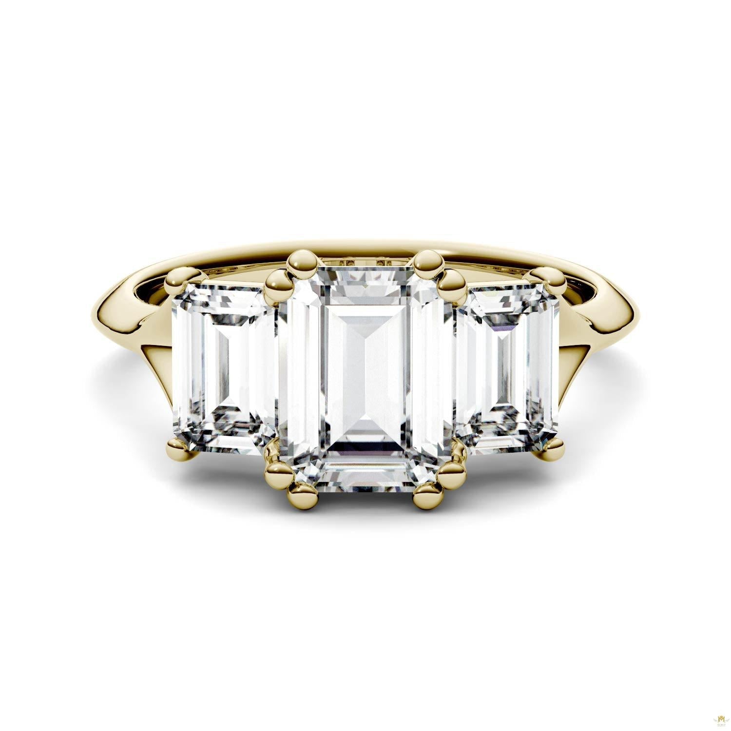 2.91 CTW   Emerald Moissanite Three Stone Ring in 14K Yellow Gold