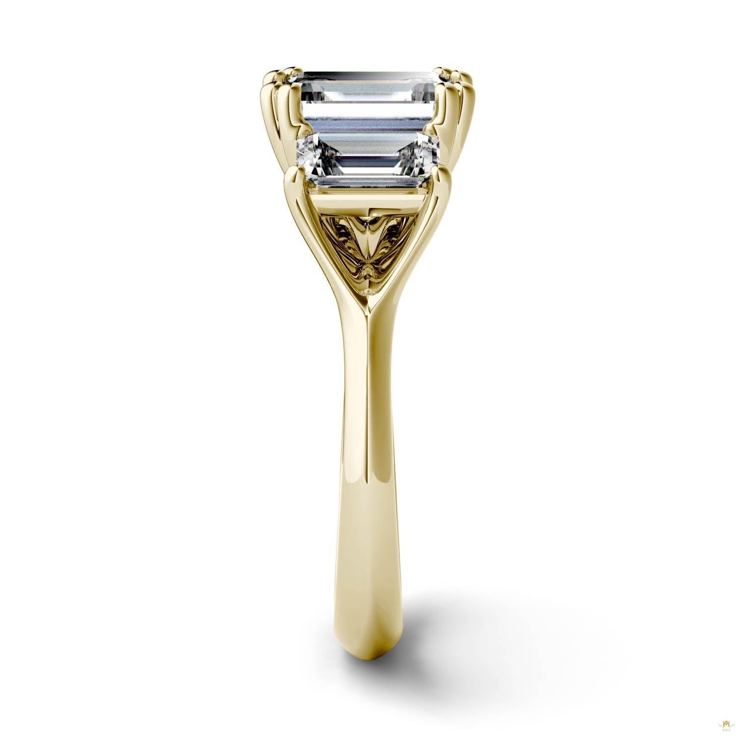 2.91 CTW   Emerald Moissanite Three Stone Ring in 14K Yellow Gold