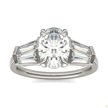 3.26 CTW   Oval Moissanite Five Stone Ring in 14K White Gold