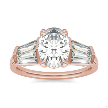 3.26 CTW   Oval Moissanite Five Stone Ring in 14K Rose Gold
