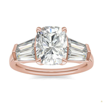 3.46 CTW   Elongated Cushion Moissanite Five Stone Ring in 14K Rose Gold