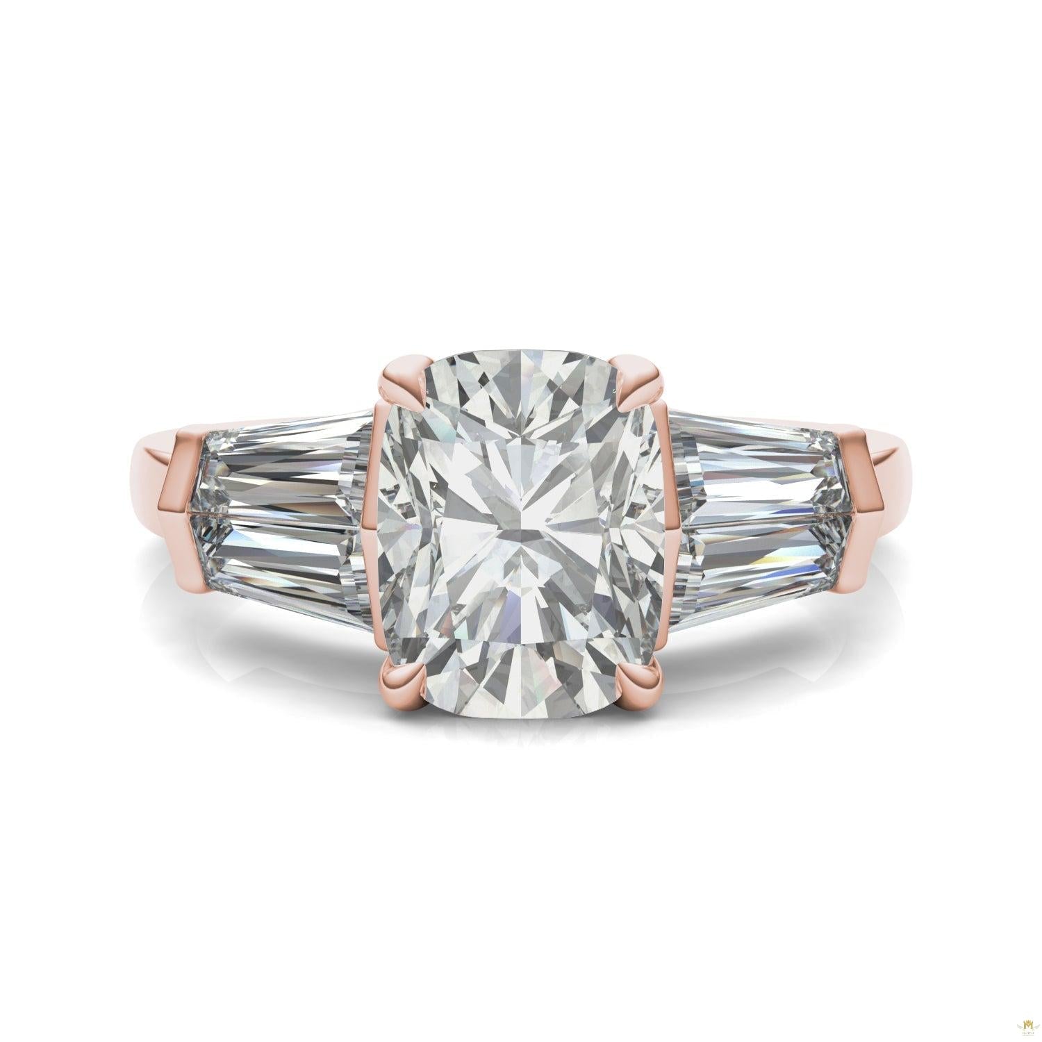3.46 CTW   Elongated Cushion Moissanite Five Stone Ring in 14K Rose Gold