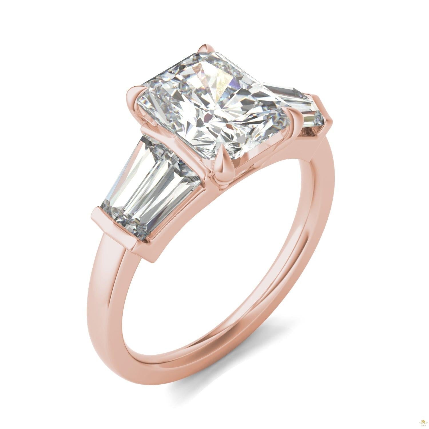 3.86 CTW   Radiant Moissanite Five Stone Ring in 14K Rose Gold