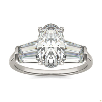 3.46 CTW   Elongated Oval Moissanite Five Stone Ring in 14K White Gold