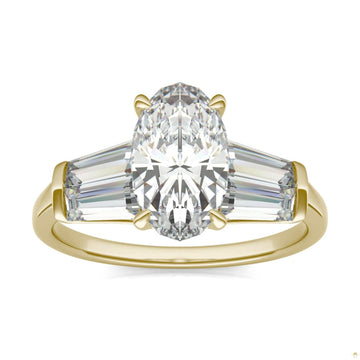 3.46 CTW   Elongated Oval Moissanite Five Stone Ring in 14K Yellow Gold