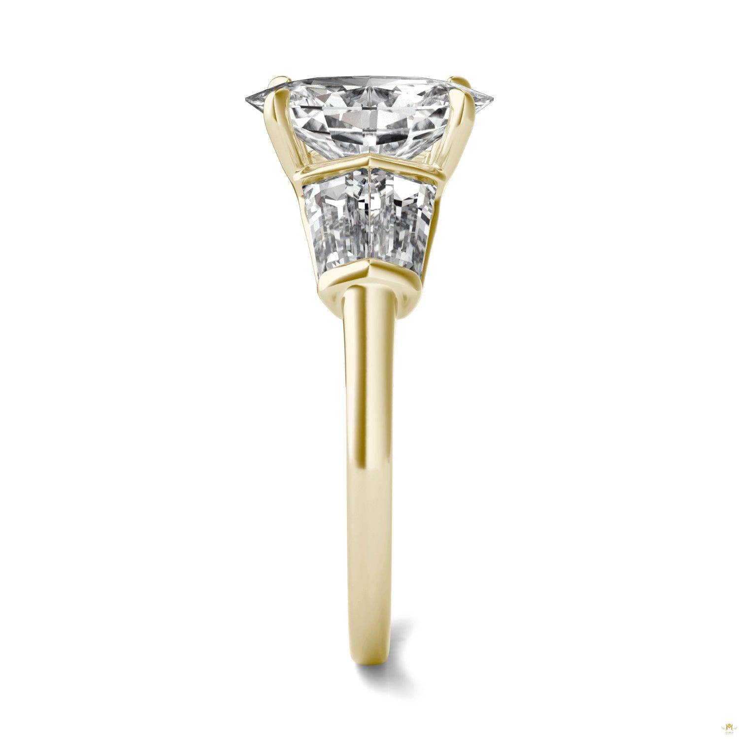 3.46 CTW   Elongated Oval Moissanite Five Stone Ring in 14K Yellow Gold