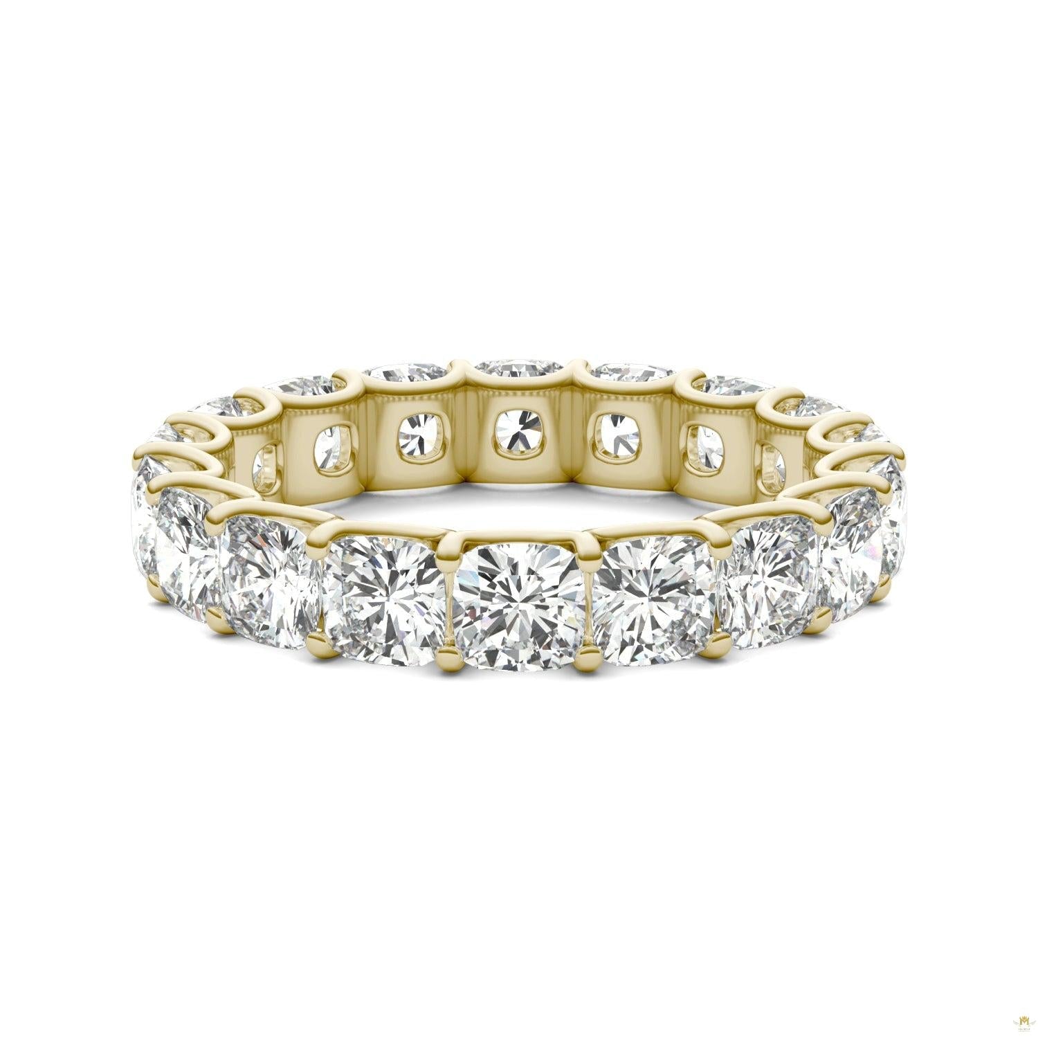 4.18 CTW   Cushion Moissanite Eternity Band in 14K Yellow Gold