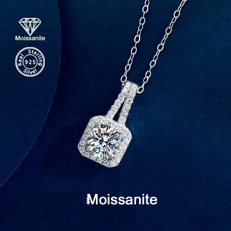 S925 Necklace Moissanite Princess Square Sugar Bag Pendant Necklace