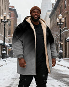 Big & Tall Men's Black And Red Gradient Printed Velvet Padded Long Hooded Coat