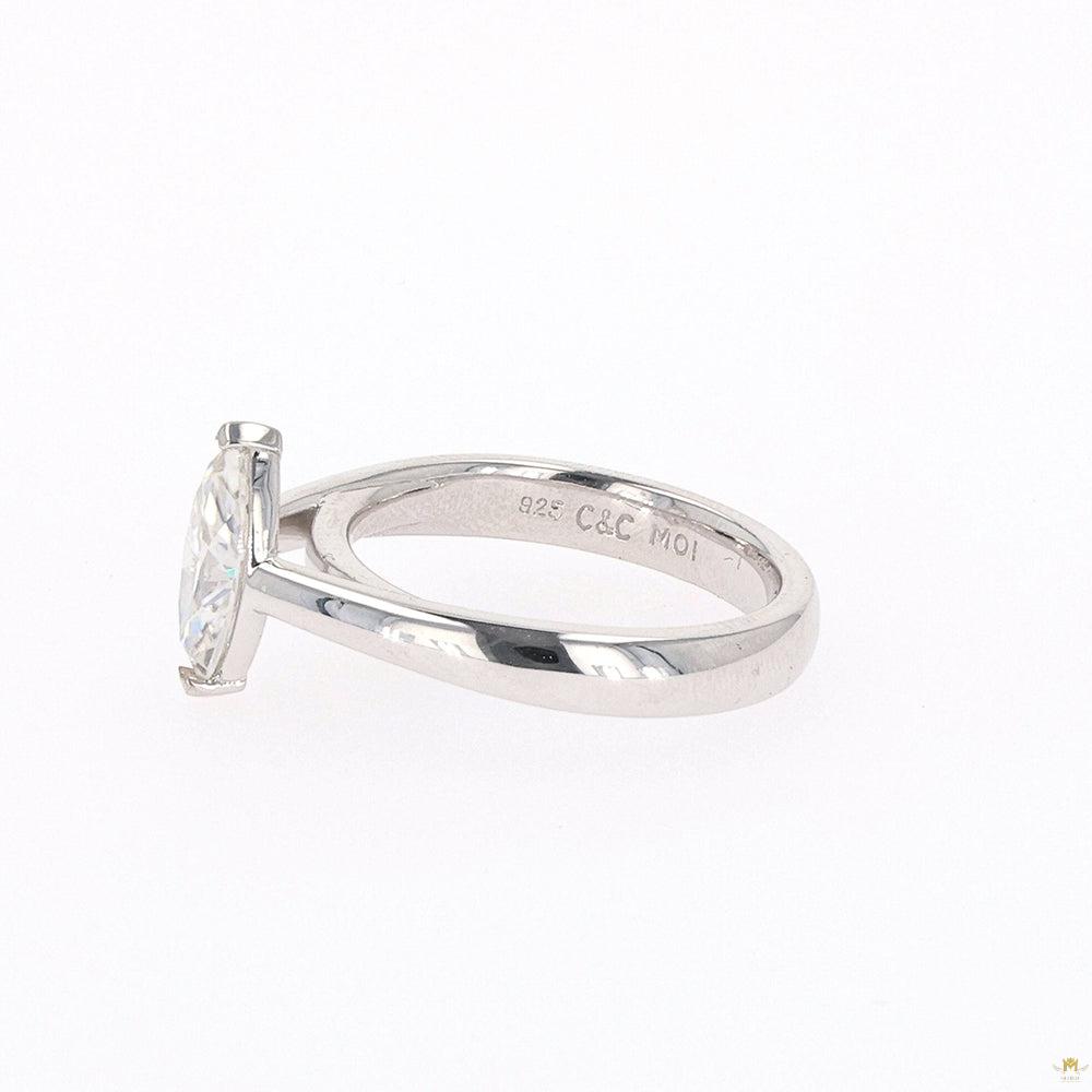 1.40 CTW   Marquise Moissanite Two Prong Solitaire Ring in Sterling Silver