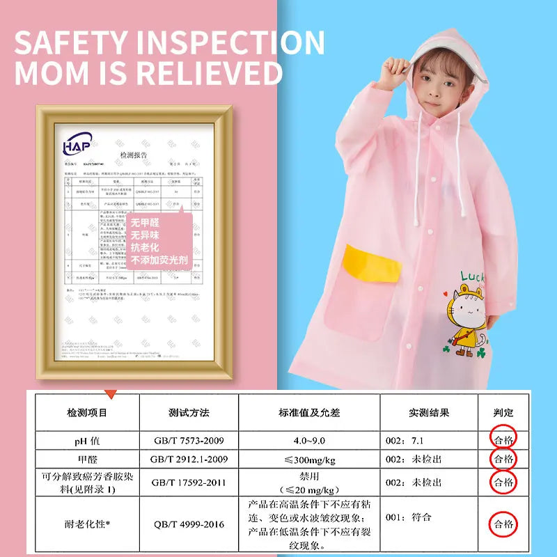 Hot Selling Factory Supply Healthy Portable Reusable Waterproof Raincoat Children Kids Teenagers Hooded for School Outdoors
