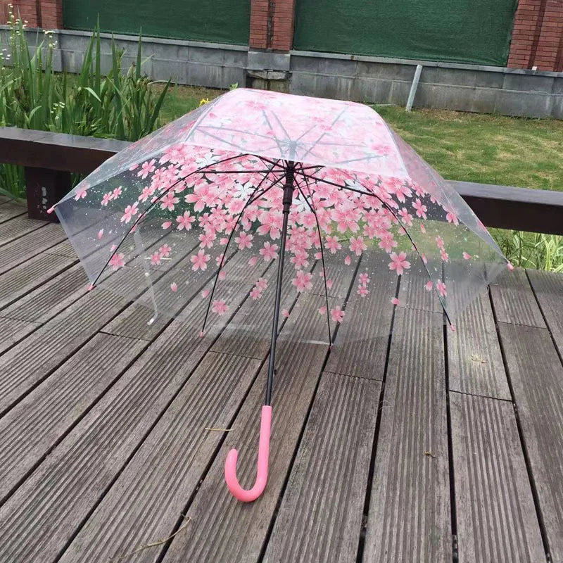 Automatic POE EVA Transparent Plastic Umbrella J Clear Dome Fully-Auto Folding Stretch Children's Parties Weddings Patio Use