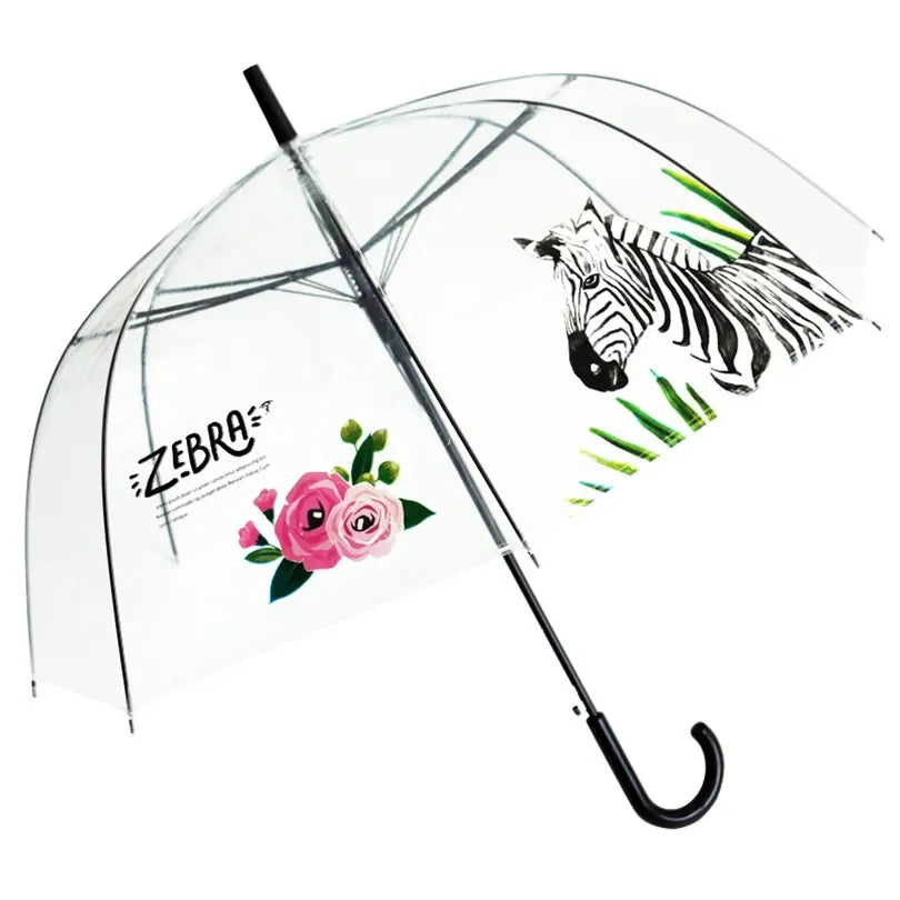 Automatic POE EVA Transparent Plastic Umbrella J Clear Dome Fully-Auto Folding Stretch Children's Parties Weddings Patio Use Main image
