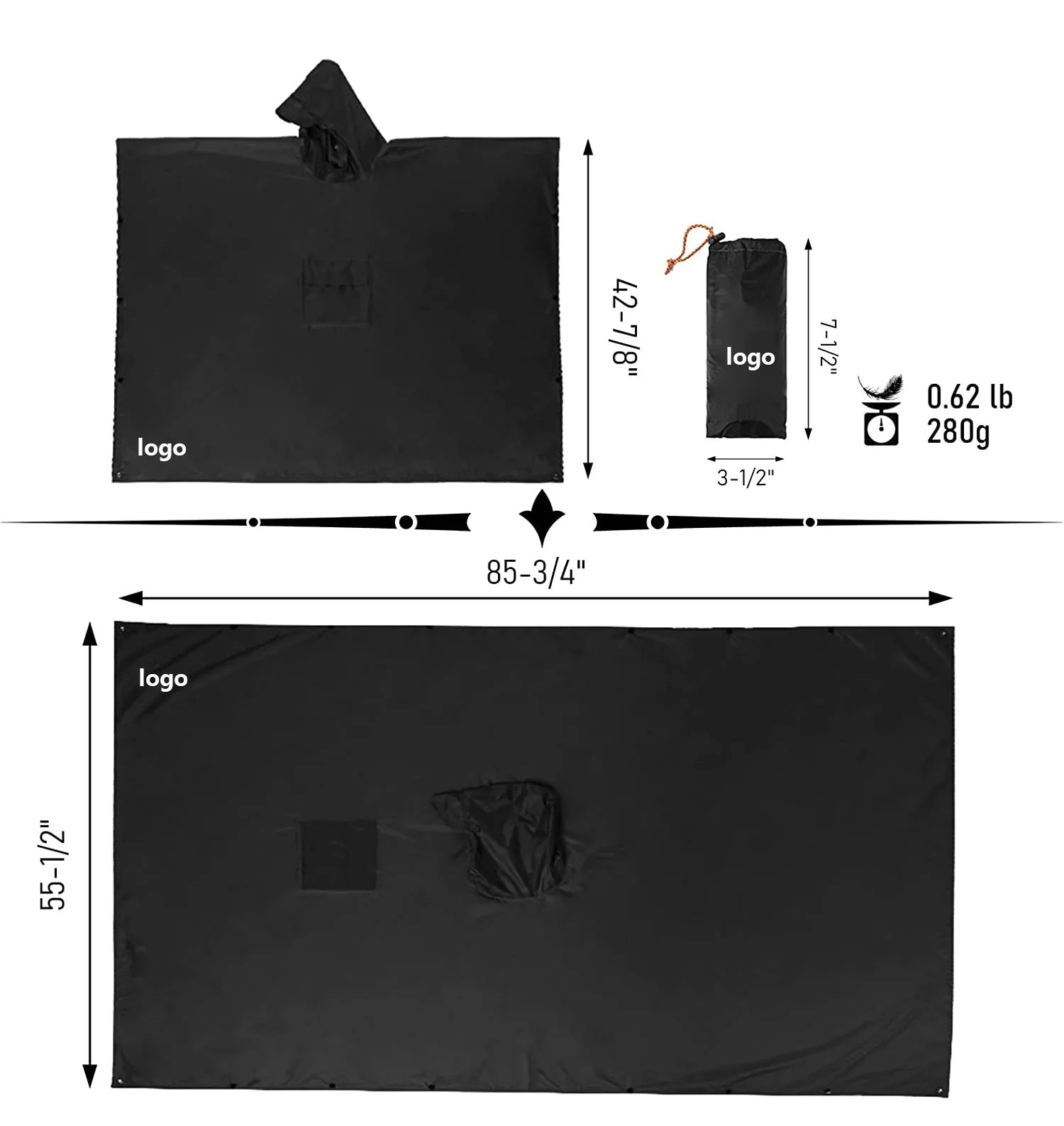 3 in 1 Raincoat Suit EVA Cloth Raincoat Waterproof Poncho Logo Decoration Hat Rain Jacket Outdoor Activity Hiking Made Polyester