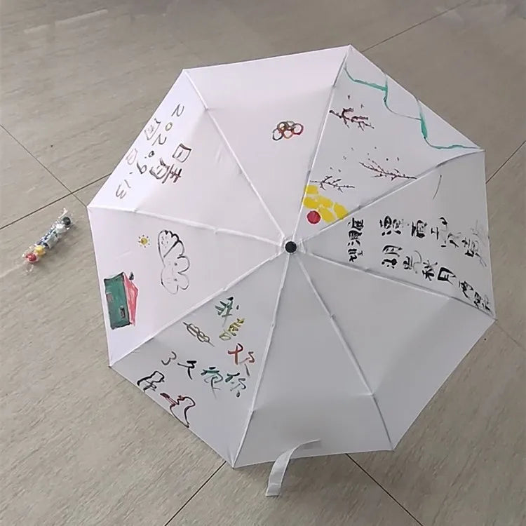 Wholesale Fashion Character Fashionable Wooden Handle Umbrella 6K Panels Printed Logo Plain White Fabric Sun Umbrella for Kids Secondary image