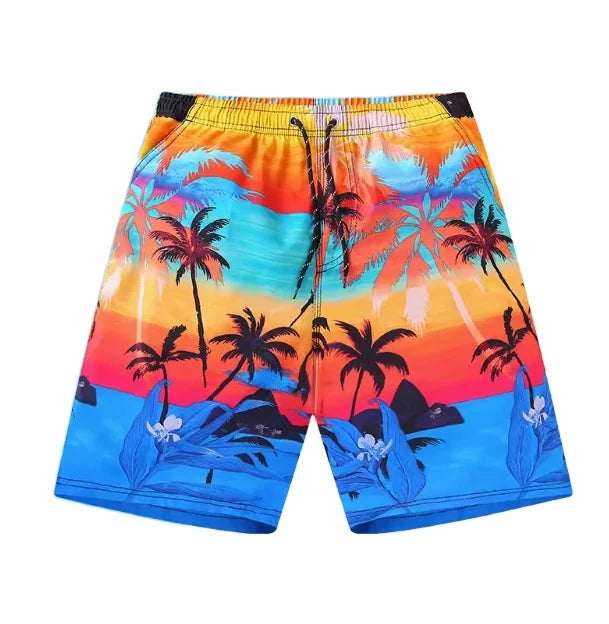 Hawaiian Casual Shorts Men Turkey Style Floral Printed Cropped Pants Versatile Loose Fit Trendy Beach Vacation Wear Free