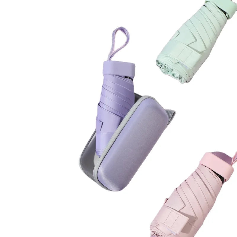 Factory Whole Sale New Design Uv Protection Capsul Pocket Portable Super Mini With Custom Case 6 Folding Umbrella