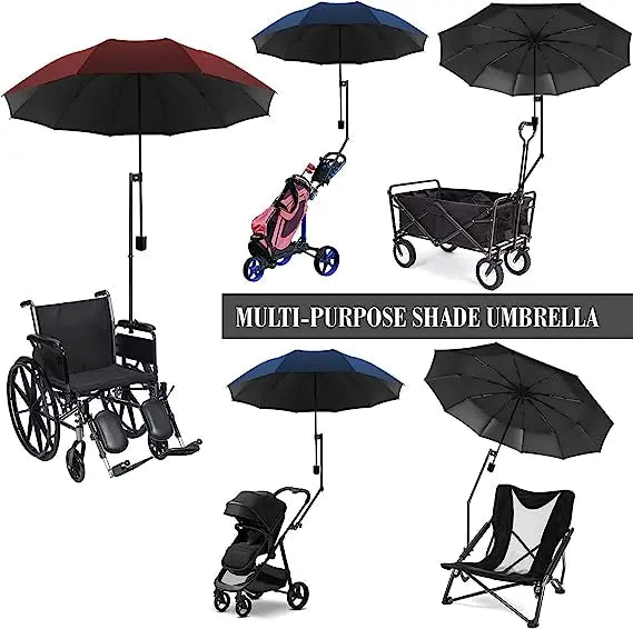 UPF 50+ Portable Golf Beach Umbrella Adjustable Universal Clip Nylon Fully-Automatic Manual Adults Popular Wooden Rubber Plastic