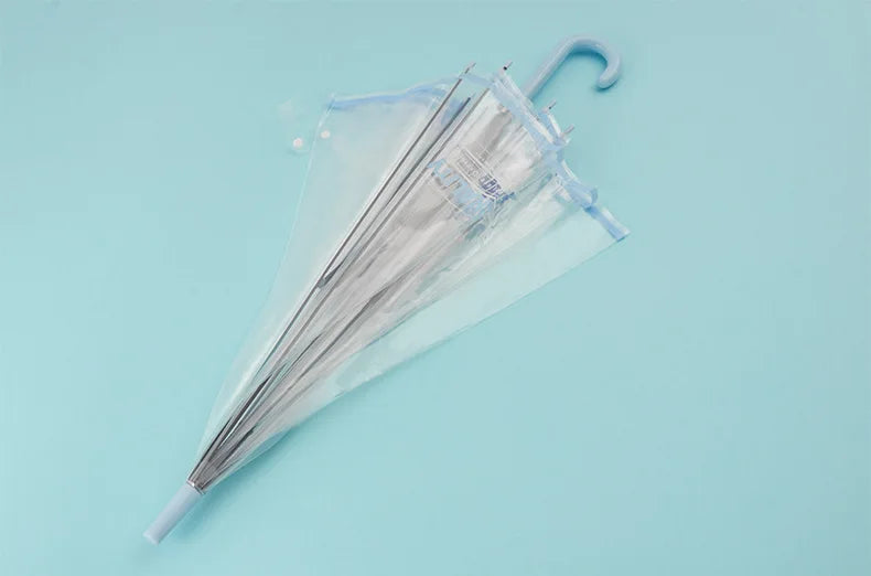 Small Customized Logo Automatic Folding Umbrella With Long Handle Transparent Straight Rod Fresh Color-for Cars