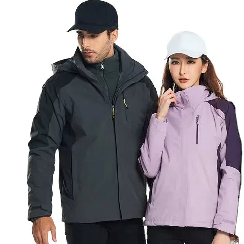 Outdoor Work Clothes Women Men Waterproof Breathable Two-Piece Set Three-in-One Winter Ski Suit Warm Layer Rain Jackets Raincoat