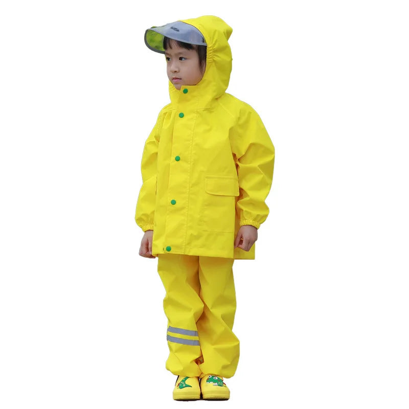 Outdoor Waterproof Reflective Raincoat Suit for Boys and Girls Polyester Overalls With Suspender Trousers for Rain and Travel
