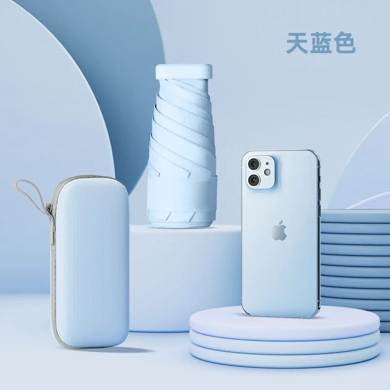 Women's Portable Mini Folding Umbrella 50% UV Protection 60% Sun and Rain Dual Use 50% off Capsule Design for Travel