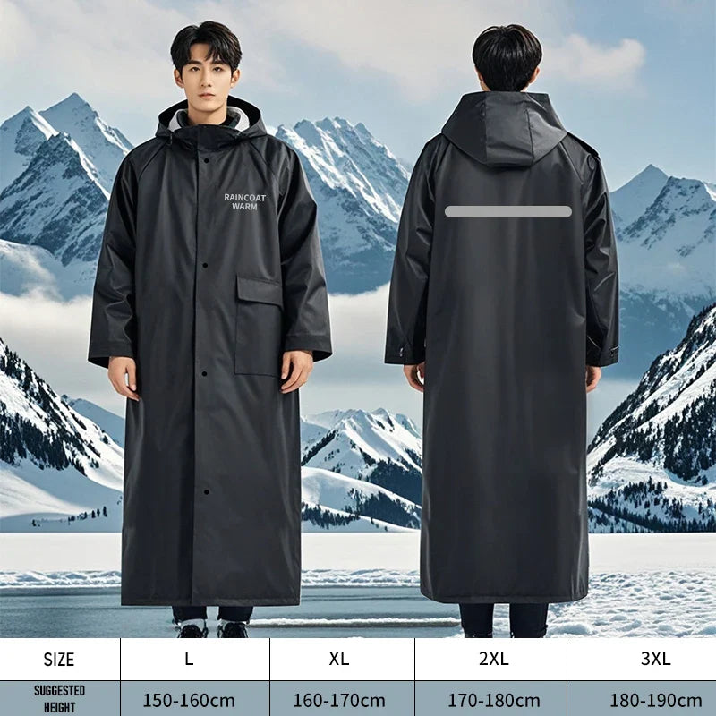 Adult Double Layer Raincoat With Warm Velvet Lining Logo Hooded Waterproof Reflection Tape Outdoor Travel Riding Rain Boys Girls