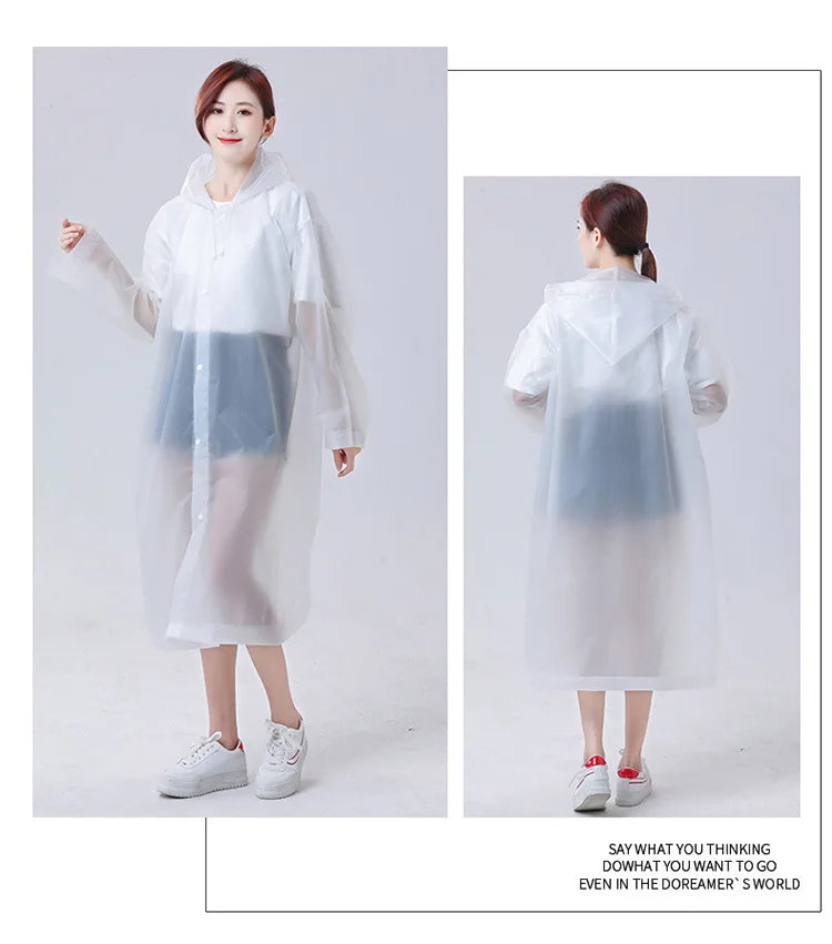 Rain Poncho Waterproof Hooded Long Clear Raincoat for Adults Men and Women Rainwear Reusable EVA Unisex Camping Outdoor Event