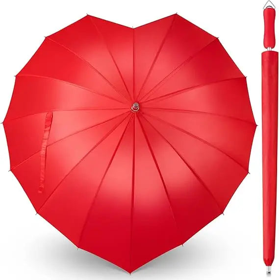 Forever Love Large Cute Red Heart Manual Control Straight Umbrella Valentine's Day Wedding Custom Fabric Printed Logo Parasol Main image
