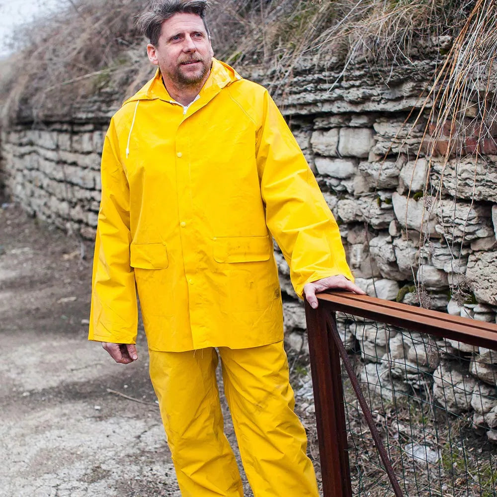 Reflective Yellow Heavy-duty Waterproofed Raincoats With Working Bib Pants Overalls