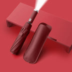 Classic Three-folding LED Umbrella Handle Flashlight Coating Fully-automatic Plastic With Automatic Open Close Anti-uv Black 500