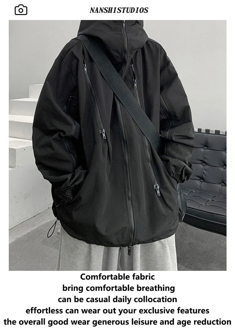 Samurai Brand Heavy-Weight Black Jacket Waterproof Windbreaker for Boys Loose Fit Spring and Autumn Outdoor Wear