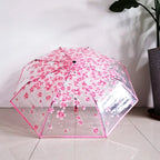 Wholesale Travel Sakura Cherry Printing Transparent 3-Folding  Umbrella Auto Open POE clear Umbrella Custom logo