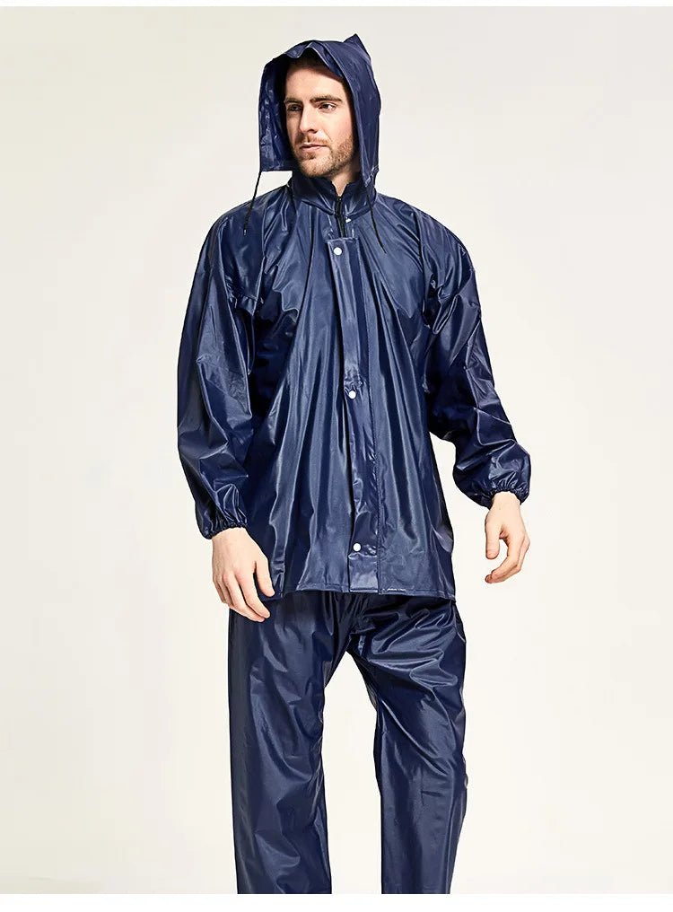 PVC Split Reusable Rain Coat With Pants Waterproof Fishing Rain Gear Motorcycle Suit Logo Decorated for Hiking With One Pocket
