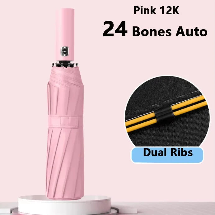 24 Ribs Custom logo 12k 3 Folding Umbrella Automatic Open and Close Sun and Rain Umbrella for Outdoor