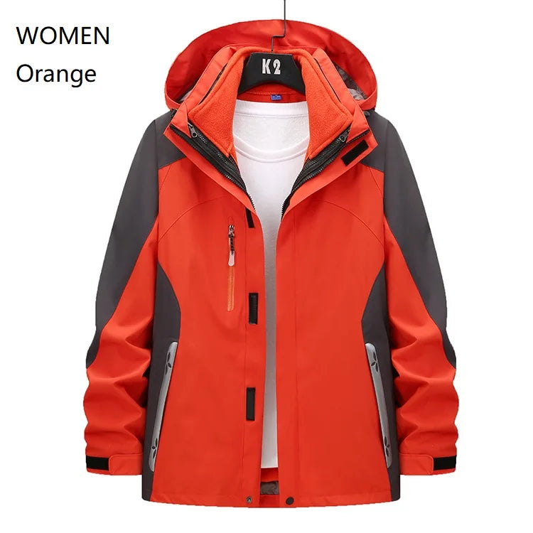 Women and Men Three-in-One Winter Ski Suit Waterproof Breathable Outdoor Work Clothes Two-Piece Set With Warm Jackets Raincoat