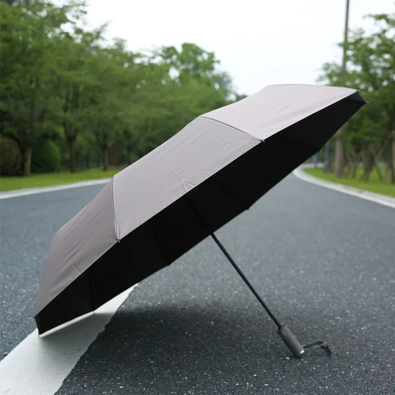 Manual Open Auto 10 Ribs Folding Black UV Coating Umbrella Outdoor Summer Rain Protection Custom Logo Paraplui Payung Sombrillas