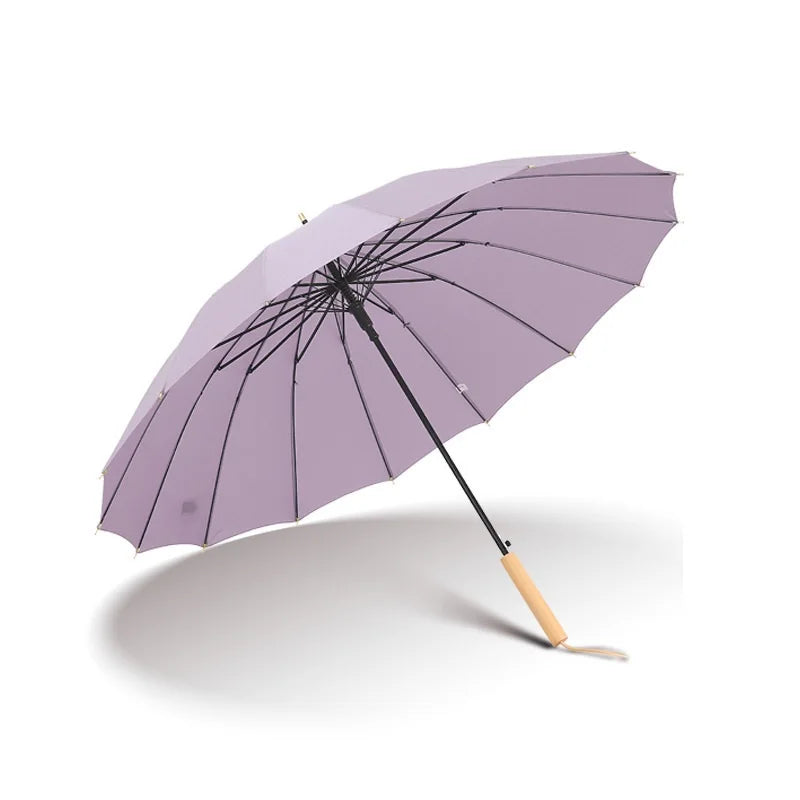 Japan Designed 23inch 16K Straight Umbrella Wood Handle Customizable Logo 190T Pongee 8K Ribs Outdoor Rain Mini Rain Advertising