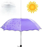 Creative Three-Fold Lotus Leaf Edge Sunshade Umbrella Watercolor Blooms Strong UV Protection Black Glue Customizable Logo