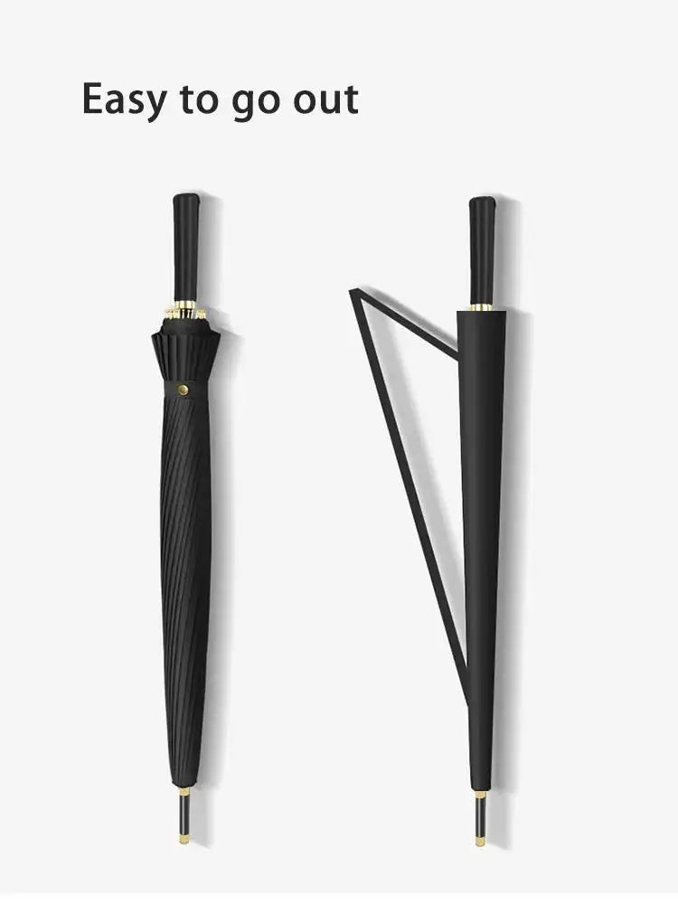 23-Inch 24K Japan Design Straight Umbrella Leather Handle Windproof Rain Customizable Logo Fabric Material Promotional Features