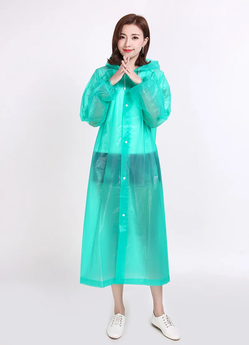 Factory Price EVA Women Poncho Hooded Ladies Waterproof Long Translucent Raincoat Adults Rain Coat