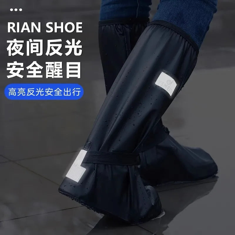 PVC Mid-Calf Rain Boots Waterproof Warm Reusable Rubber Autumn Motorcycle Riding Recyclable PVC Shoe Cover Protector LED Light