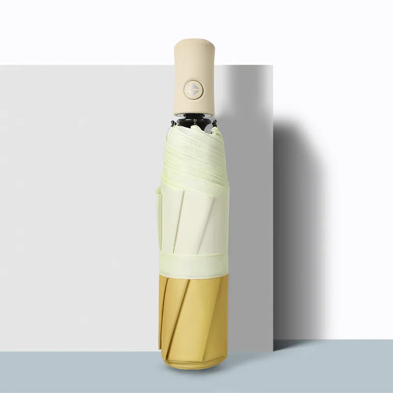 Korean Japanese Ins Small Fresh Ladies Umbrella Three Folding Customized Logo Two Color Stitching Plastic Handle Business 6K