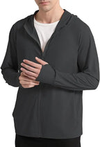 Men's UPF 50+ Sun Protection Outdoor Lightweight Full Zip Hoodie Rain Jacket Long Sleeve Fishing Hiking Performance Shirt