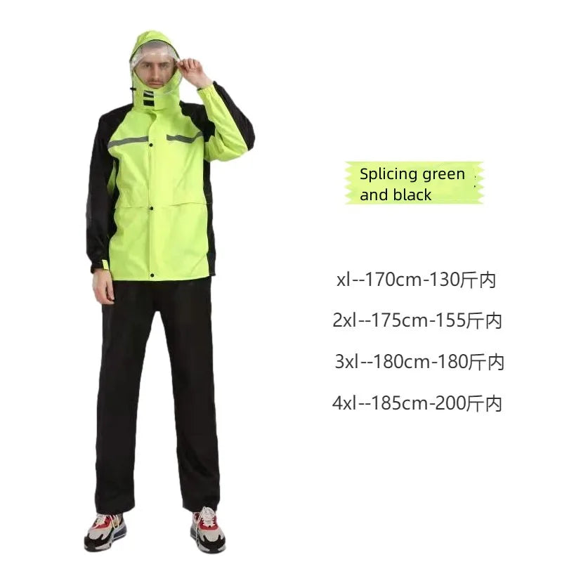 Custom Reflective Rainstorm Suit Waterproof Motorcycle Raincoat Pants and Jacket With Hooded Rain Gear