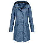 Women's Long Hooded Rain Jacket Outdoor Raincoat Windbreaker Raincoat Waterproof