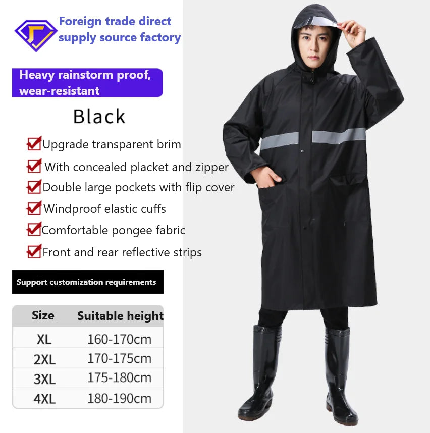 Black Double-layer Polyester Pongee Textile Full Body Rainstorm Proof Takeaway Duty Fishing Cycling Split Raincoat Suit Main image